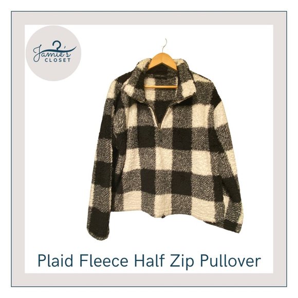 Love Tree Sweaters - Cozy Black and White Buffalo Plaid Half-zip Pullover | Size XL